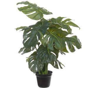 Groene europalm Split Philo kunstplant in zwarte kunststof pot 55 cm