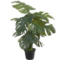 Groene europalm Split Philo kunstplant in zwarte kunststof pot 55 cm - thumbnail