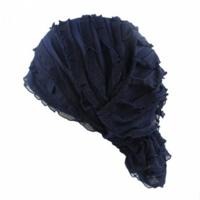 Moslim stapelen Cap Chiffon Fold tulband Cap chemotherapie Cap (marineblauw)