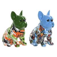 Decoratieve figuren Home ESPRIT Blauw Groen Multicolour Hond 9,5 X 13 X 16 CM (2 Stuks)