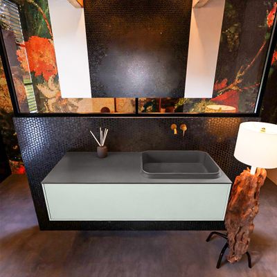 Badkamermeubelset Mondiaz Erin 120 cm met 1 Lade met RIDGE Wastafel Rechts Dark grey Zonder Kraangaten Greeploos Mat Greey