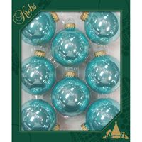 8x Glanzende blauwe kerstboomversiering kerstballen van glas 7 cm   - - thumbnail