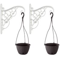 2x Kunststof Splofy hangende bloempotten/plantenpotten antraciet 3 liter met sierlijke ophanghaak