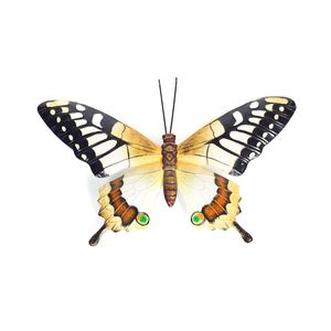Geel/zwarte metalen tuindecoratie vlinder 37 cm   -