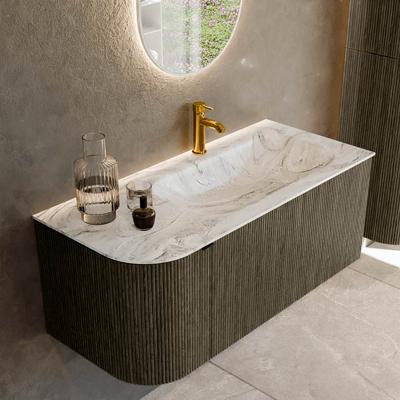 Badmeubel Mondiaz Kurve-Dlux | 105 cm cm | Meubelkleur Shadow | Wastafelkleur Glace | Solid surface | Wasbak rechter zijde spoelbak | 1 kraangat