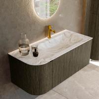 Badmeubel Mondiaz Kurve-Dlux | 105 cm cm | Meubelkleur Shadow | Wastafelkleur Glace | Solid surface | Wasbak rechter zijde spoelbak | 1 kraangat