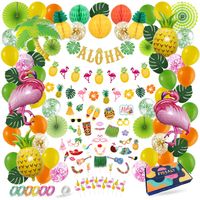 Fissaly® 127 Stuks Hawaii Flamingo & Ananas Feest Decoratie – Slingers – Helium - Ballonnen - thumbnail