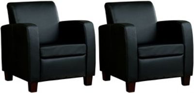 Set van 2 Zwarte leren landelijke fauteuils Joy - poot hout bruin - Toledo Leer Nero (zwart leer)