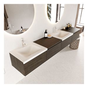 Mondiaz Bukla 240cm badmeubel met module 60 rechts dark brown 4 lades met wastafel dubbel 2 kraangaten kleur talc