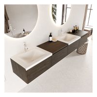 Mondiaz Bukla 240cm badmeubel met module 60 rechts dark brown 4 lades met wastafel dubbel 2 kraangaten kleur talc