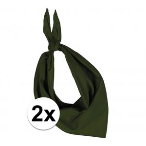 Bandana/hals zakdoek - 2x - olijfgroen - voor kind en volwassenen - polyester/katoen