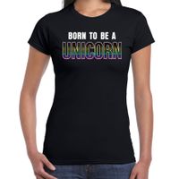 Born to be a unicorn regenboog / LHBT t-shirt / shirt zwart voor dames - thumbnail