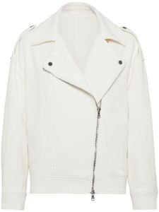 Brunello Cucinelli veste de moto à fermeture zippée - Blanc