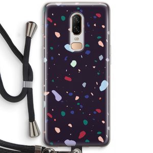 Dark Rounded Terrazzo: OnePlus 6 Transparant Hoesje met koord