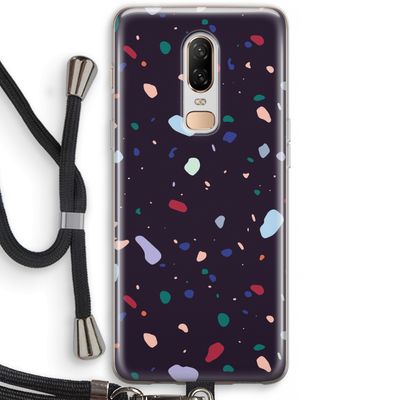 Dark Rounded Terrazzo: OnePlus 6 Transparant Hoesje met koord