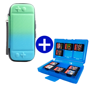 Case geschikt voor Nintendo Switch / Nintendo Switch OLED + Game Card hoes - 12 Games - Draagtas - Opbergtas - Groen/Blauw/LichtBlauw