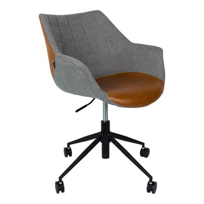 Zuiver Doulton bureaustoel met arm Grijs/Cognac