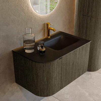 Badmeubel Mondiaz Kurve | 75 cm cm | Meubelkleur Shadow | Wastafelkleur Urban | Solid surface | Wasbak rechter zijde spoelbak | 1 kraangat