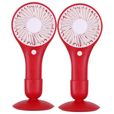 Draagbare USB ventilator met standaard - 2x - rood - kunststof - 20 x 10 cm