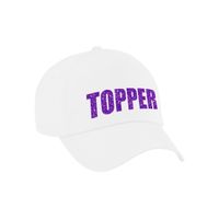 Paarse glitter letters topper fan / supporter pet/cap wit volwassenen   - - thumbnail