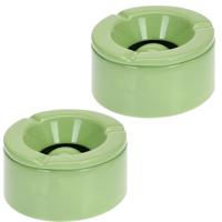 Stormasbak - 2x - terras asbakken - groen - 12 x 6 cm - Dolomiet kunststeen - buiten - tuin