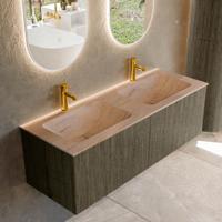 Badmeubel Mondiaz Kurve-Dlux | 130 cm | Meubelkleur Shadow | Wastafelkleur Saba | Solid surface | Wasbak beide zijden spoelbak | 2 kraangaten
