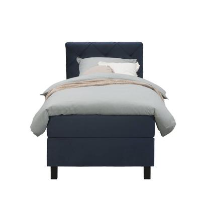 Leen Bakker - Boxspring Liv Geruit - 90x200 Cm - Vierkante Poot - Stof/Velvet - Blauw