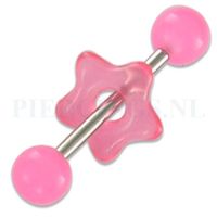 Tongpiercing acryl donut ronde ster roze - thumbnail