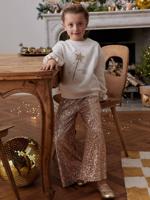 Wijde meisjesbroek met pailletten voor kerst goud