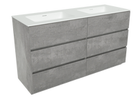 Storke Edge staand badkamermeubel 150 x 52,5 cm beton donkergrijs met Mata dubbele wastafel in matte Solid Surface