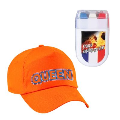 Koningsdag QUEEN feest petje - baseballcap - oranje - Met vlag schminkstift - dames