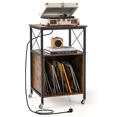 Platenstandaard met Geïntegreerd laadstation Record Player Stand Bijzettafel Hout Platenspeler Standaard voor Vinyl 50 x 45 x 82 cm