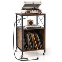 Platenstandaard met Geïntegreerd laadstation Record Player Stand Bijzettafel Hout Platenspeler Standaard voor Vinyl 50 x 45 x 82 cm