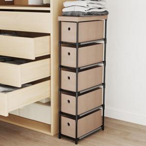 Smalle Commode met 5 Lades & Metalen Frame & Houten Blad Opbergtoren Kledingorganizer Bruin