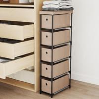 Smalle Commode met 5 Lades & Metalen Frame & Houten Blad Opbergtoren Kledingorganizer Bruin