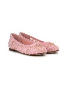 Dolce & Gabbana Kids ballerines en dentelle à ornements en cristal - Rose