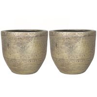 2x stuks bloempot/plantenpot van keramiek in het industrieel goud D23 en H21 cm