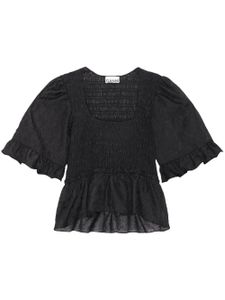 GANNI blouse froncée Crinkled Georgette Smock à col v - Noir