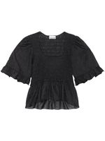 GANNI blouse froncée Crinkled Georgette Smock à col v - Noir