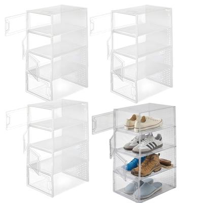 Schoenenrek / kast - 4x - wit - 4 niveaus - 33 x 23 x 14 cm - stapelbaar - organizer