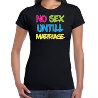 Foute party t-shirt voor dames - no sex untill marriage - zwart - carnaval/themafeest