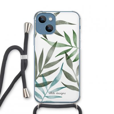 Tropical watercolor leaves: iPhone 13 mini Transparant Hoesje met koord
