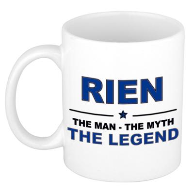 Rien cadeau mok - man myth legend - naam koffiemok / beker - wit en blauw - 300 ml