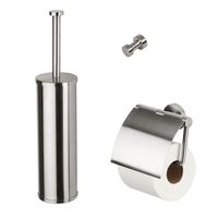 Geesa Nemox Toiletaccessoireset - Toiletborstel met houder - Toiletrolhouder met klep - Handdoekhaak - RVS geborsteld - thumbnail