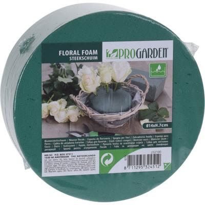 Pro Garden Steekschuim - nat - rond - groen - D14 x H7 cm - voor echte bloemen - floral foam