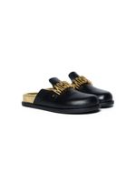 Moschino Kids chaussons en cuir à logo - Noir