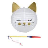 Set Japanse bol lampion met stokje - kat/poes thema - lichtje - sint maarten - lampion - versiering