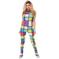 80's Disco Rubiks Cube Jumpsuit Dames - thumbnail