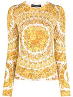 Versace pull en soie à imprimé Barocco - Blanc