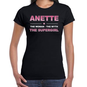 Naam cadeau t-shirt / shirt Anette - the supergirl zwart voor dames